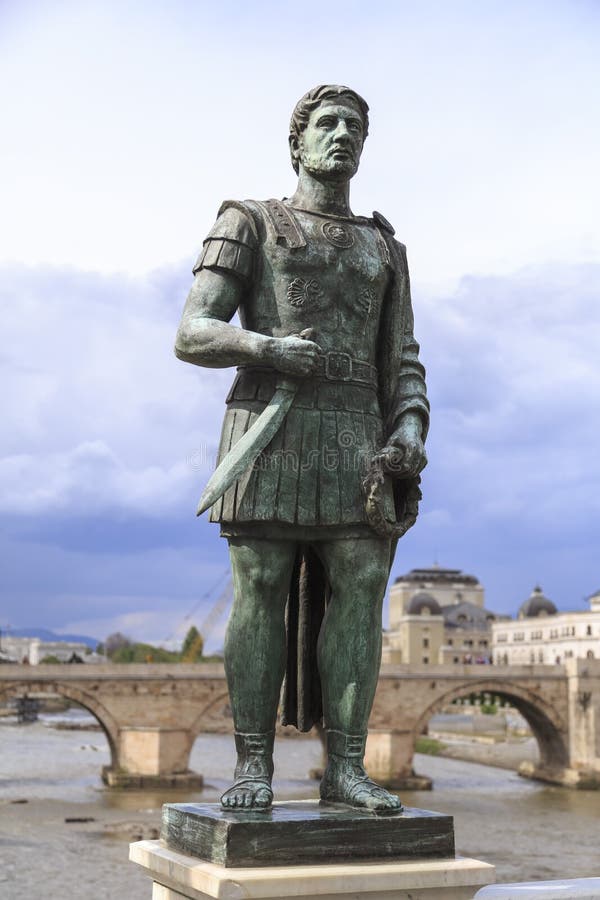 Bronze sculpture of King Perseus of Macedon in downtown Skopje,