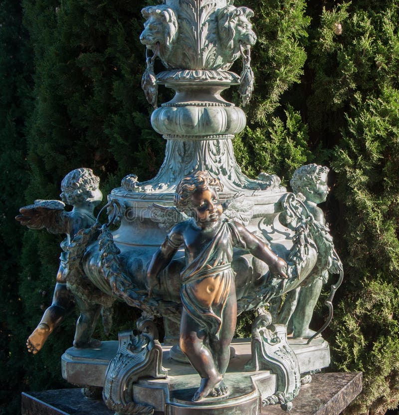 Bronze Sculpture of Little Angels in the Park Stock Image Image of