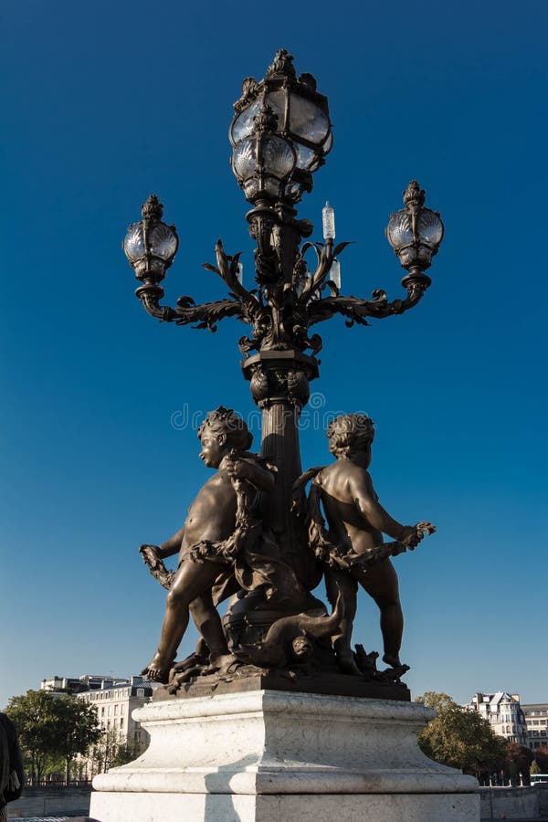 The Bronze Statue of Bridge Alexandre III, Paris, France. Stock Photo ...