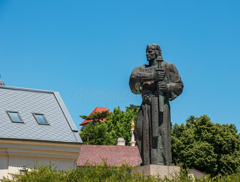 Bronze statue of Prince Pribina. Pribina was the first known Slovak ruler in Nitra