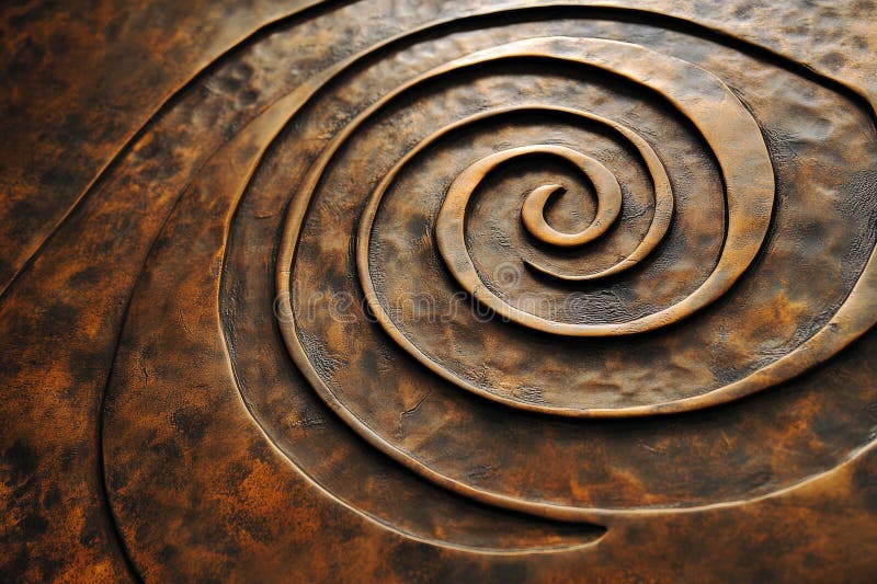 A bronze textured surface with a smooth, polished finish, highlighted by intricate, spiral royalty free stock image