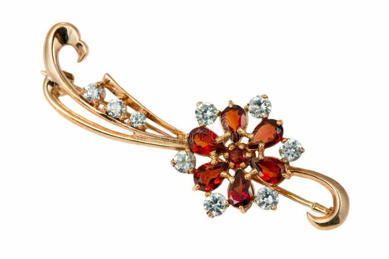 Brooch dorato con granato e brilliants fotografie stock libere da diritti
