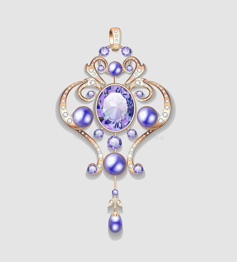 brooch with pearls and precious stones. Filigree v vector illustration brooch with pearls and precious stones. Filigree v vector illustration