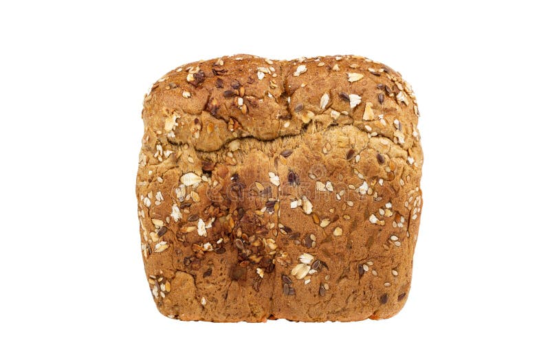 Brood met lijnzaad, zonnebloemzaden, pompoenzaden, gekonfijte vruchten, roggezemelen, havervlokken op wit worden geïsoleerd dat stock fotografie Brood met lijnzaad, zonnebloemzaden, pompoenzaden, gekonfijte vruchten, roggezemelen, havervlokken op wit worden geïsoleerd dat stock fotografie