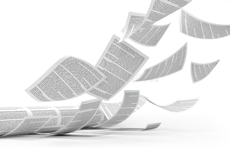 Broodjesdruk Vliegende gedrukte bladen van document stock foto Broodjesdruk Vliegende gedrukte bladen van document stock foto