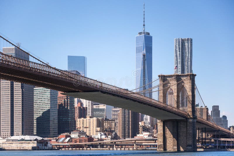 Brooklyn Bridge with One World Trade Center Background, New York City ...