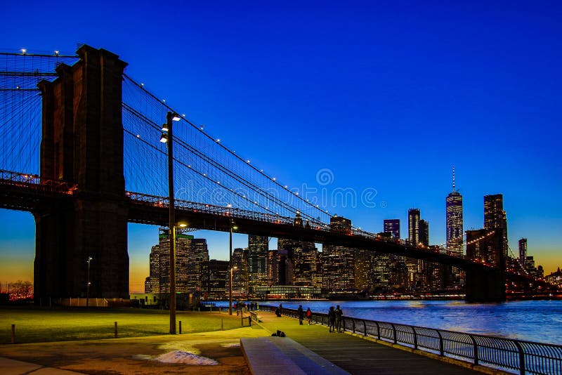 Brooklyn Bridge, Seen from Dumbo Park after Sunset, during the Blue
