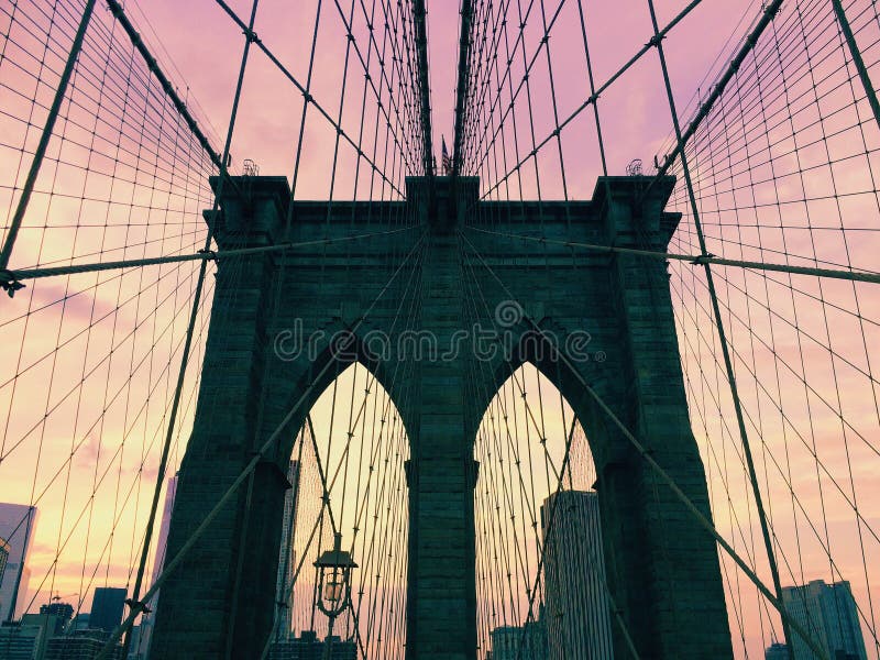 Brooklyn Bridge at sunset stock image. Image of brooklyn - 62641559