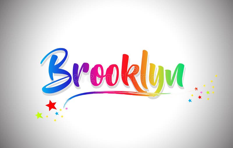 Brooklyn Handwritten Word Text with Rainbow Colors and Vibrant Swoosh