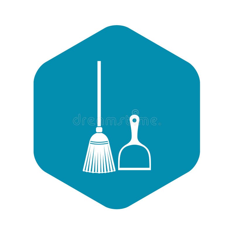 Broom and dustpan icon, simple style vector illustration