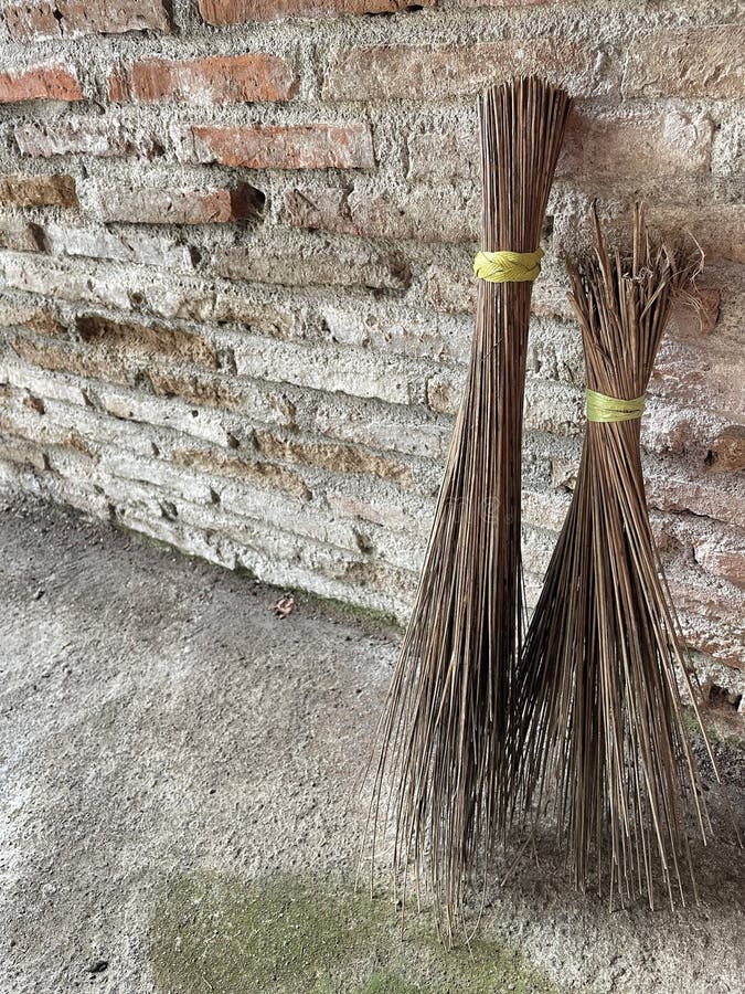 Broom Stick As a Tool for Cleaning the Yard Traditionally. Stock Image