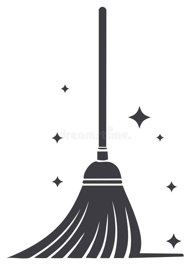 Broom sweeping with sparkling clean effect and bright stars illustration stock illustration