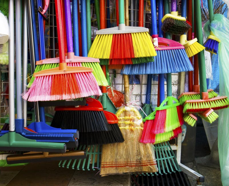 Brooms and brushes stock photo. Image of clean, blue 14516456
