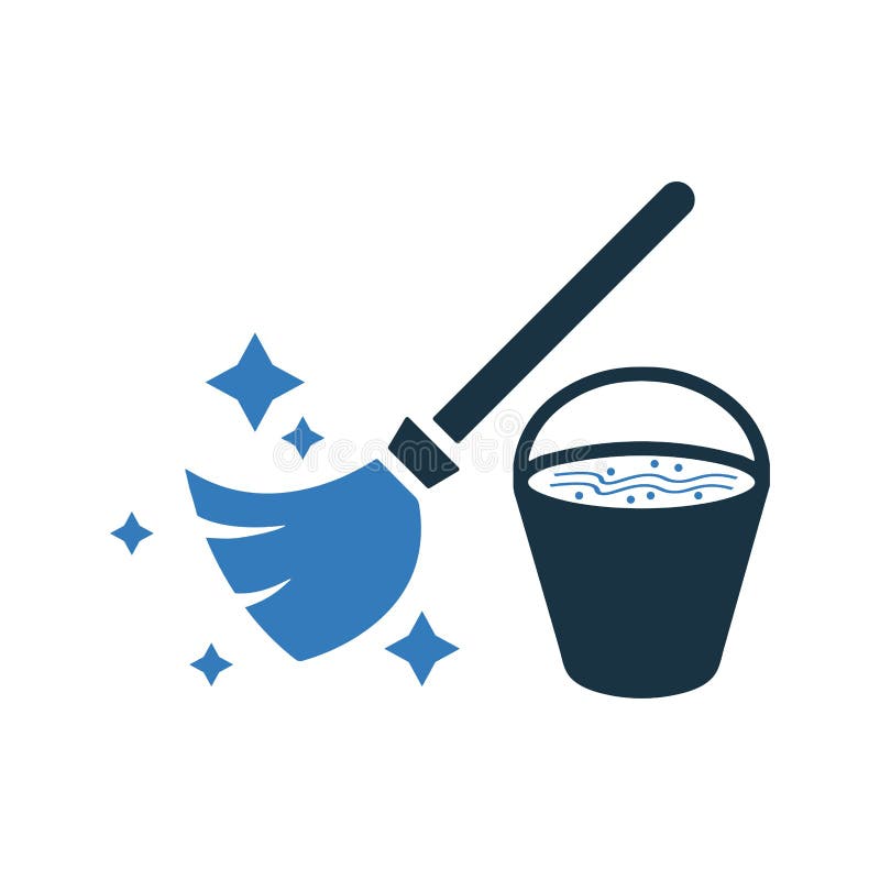 Brooms, Bucket, Clean Icon. Simple Editable Vector Graphics Stock