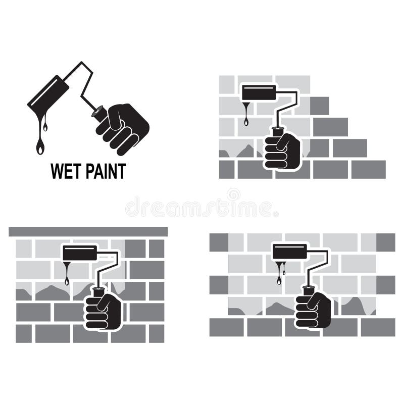 Brosse de rouleau de peinture et mur, icône d'outil de travail illustration de vecteur Brosse de rouleau de peinture et mur, icône d'outil de travail illustration de vecteur