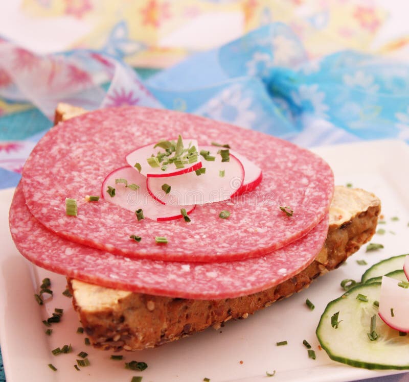 Salami-Brot stockfoto. Bild von frühstück, grob, scheibe - 17020930