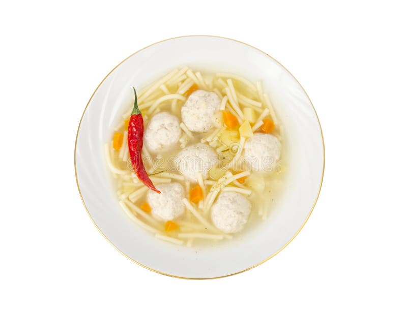 Broth with noodles and meat balls photo studio immagini stock libere da diritti