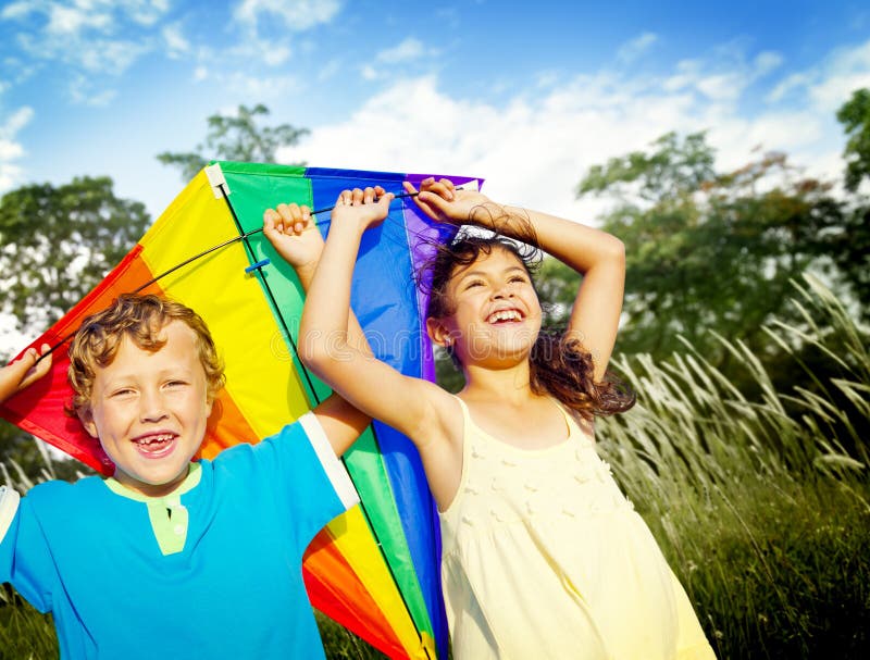 Brother Sister Sibling Playing Kite Park Concept royalty free stock image Brother Sister Sibling Playing Kite Park Concept royalty free stock image