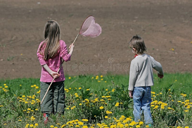 Brother and sister in summer day.