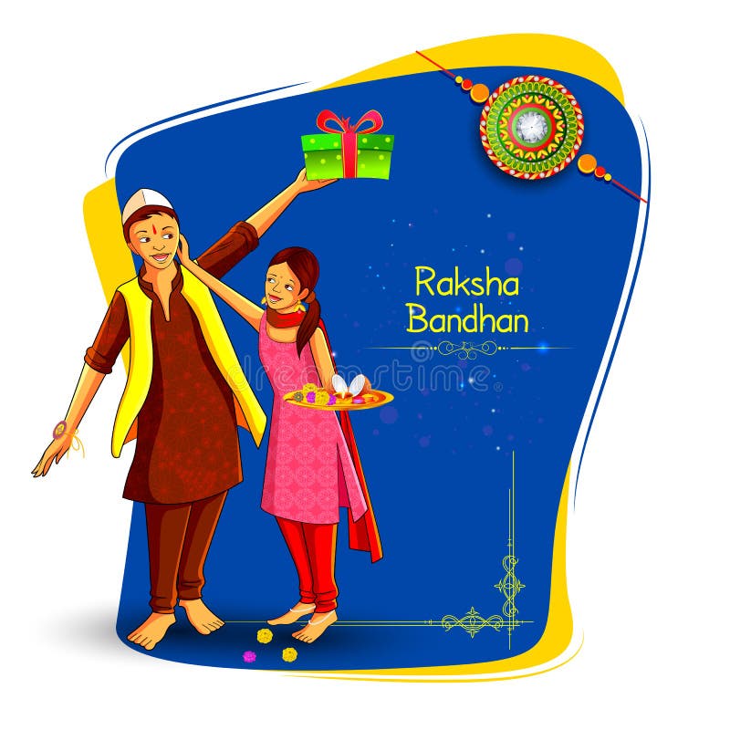 Brother and sister tying decorated Rakhi for Indian festival Raksha Bandhan stock illustration Brother and sister tying decorated Rakhi for Indian festival Raksha Bandhan stock illustration