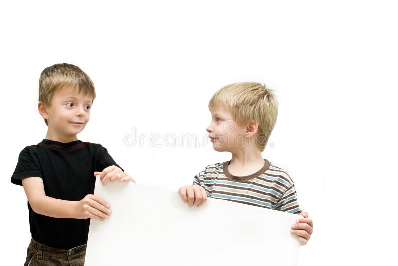 Brothers with blank sign