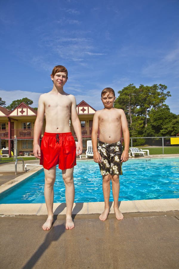 Brothers having fun at the pool