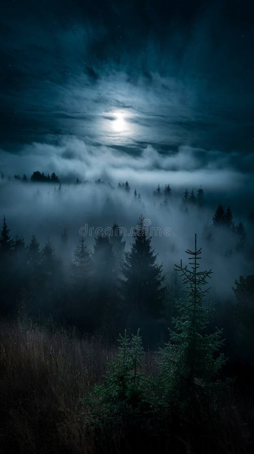 Brouillard enveloppement nature créateur d'atmosphère nocturne mystérieuse et éthérée illustration libre de droits