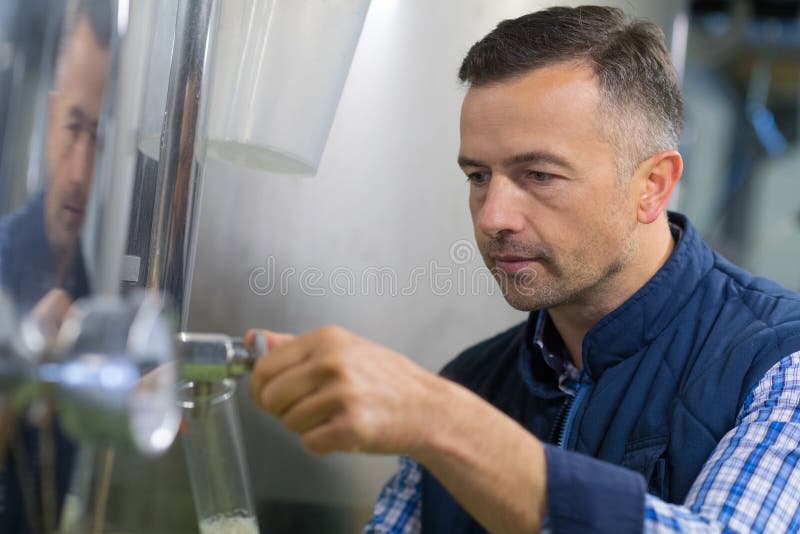 Brouwer die biersteekproef nemen bij brouwerij royalty-vrije stock fotografie Brouwer die biersteekproef nemen bij brouwerij royalty-vrije stock fotografie