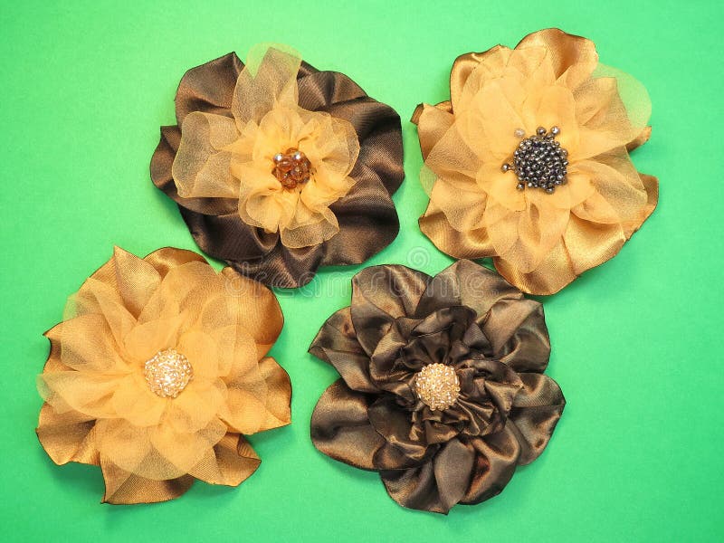Brown Artificial Fabric Flowers Stock Image Image of golden, satin