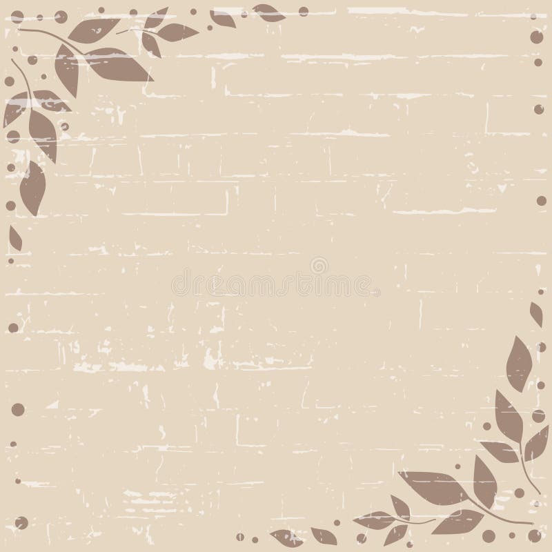 Brown background with decorative edges with brown leaves and dots and texture