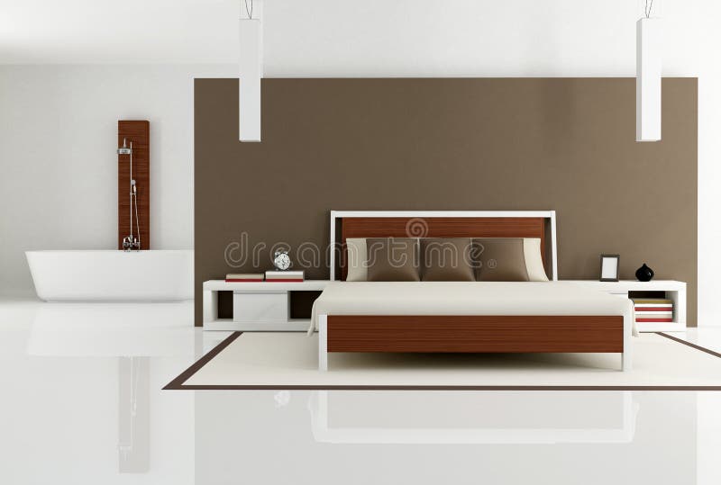 Contemporary bedroom with bathtub - rendering. Contemporary bedroom with bathtub - rendering