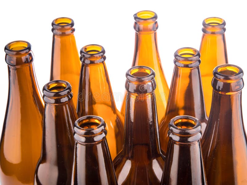 Brown Beer Bottles Stacked Isolated On White Background Stock Image