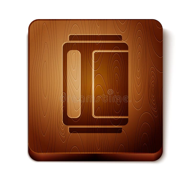 Brown Beer Can Icon Isolated on White Background. Wooden Square Button