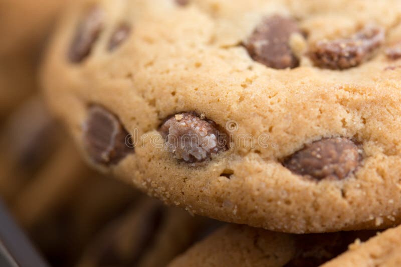 Brown biscuits cookies with chocolate parts