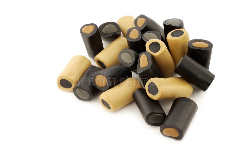 Black Liquorice Spirals, Chewy Candy and Delicious Dessert Concept with