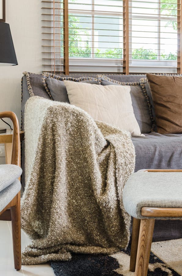 Brown Blanket on Sofa in Living Room Stock Image Image of blanket