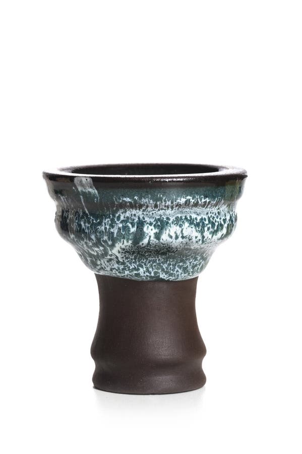 Brown and Blue Ceramic Clay Hookah Bowl Isolated on White Background
