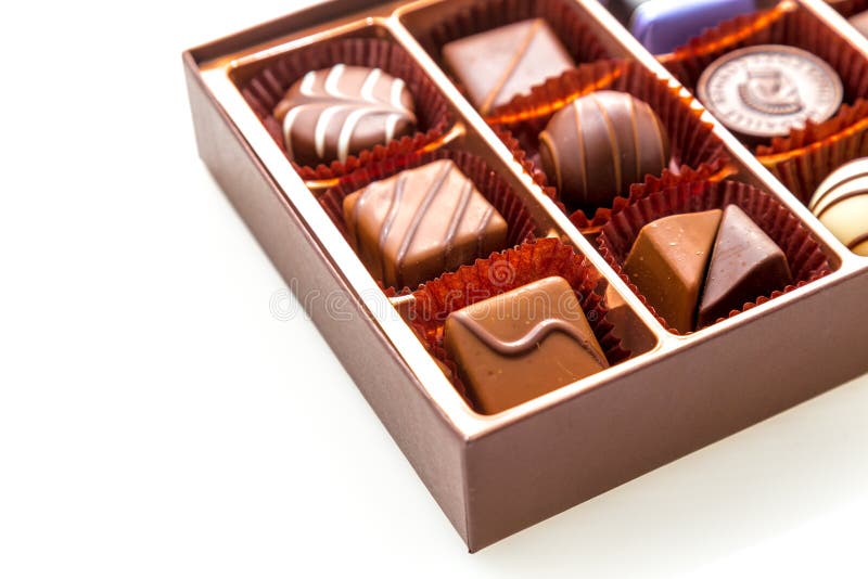 Brown Box of Chocolate with Assorted Chocolates Stock Image Image of