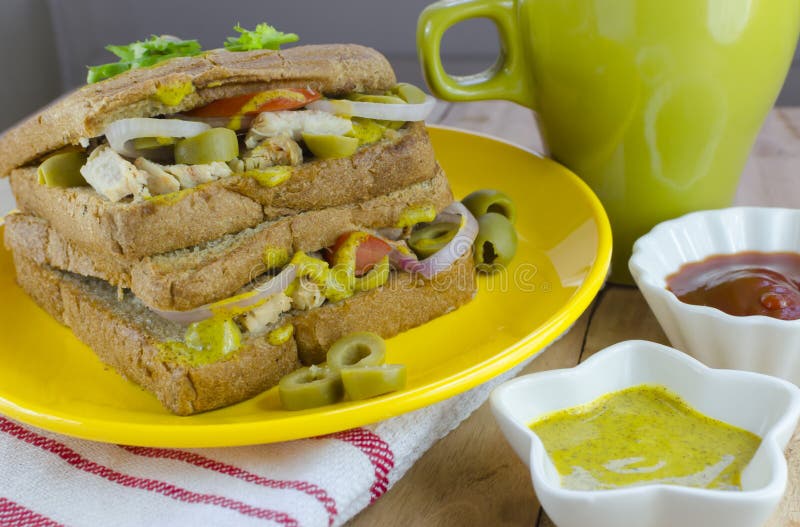 Brown Bread Chicken and Olive Sandwich Stock Photo Image of coriander