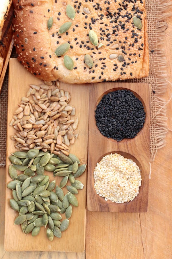 Brown Bread with Whole Grain Cereals of Sliced and Milk. Stock Photo