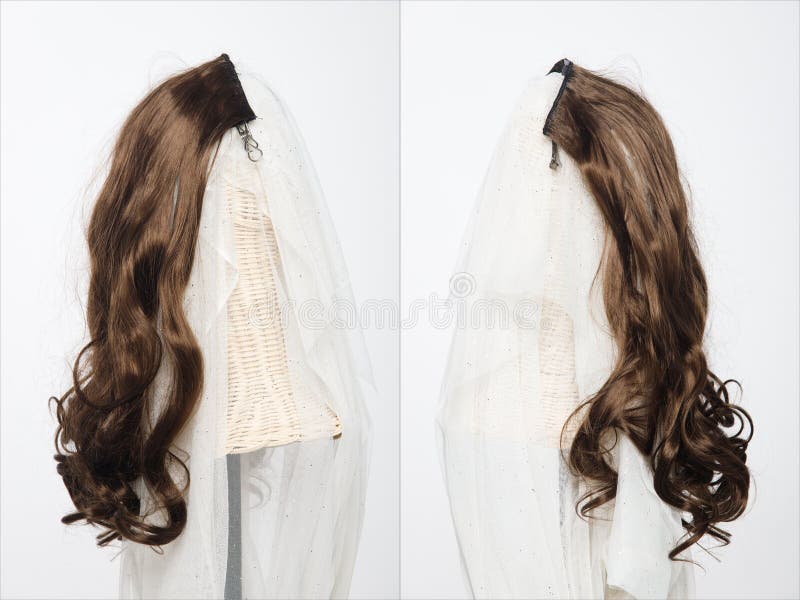 Brown Brunette Short Curl Hair Piece Wig Small Part on Mannequin Head Over  White Background Stock Image - Image of extension, blond: 233218629