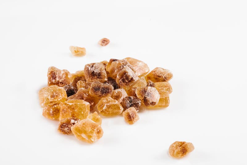 Brown Caramelized Lump Cane Sugar Cube Isolated on White Background. Stock Photo Image of heap