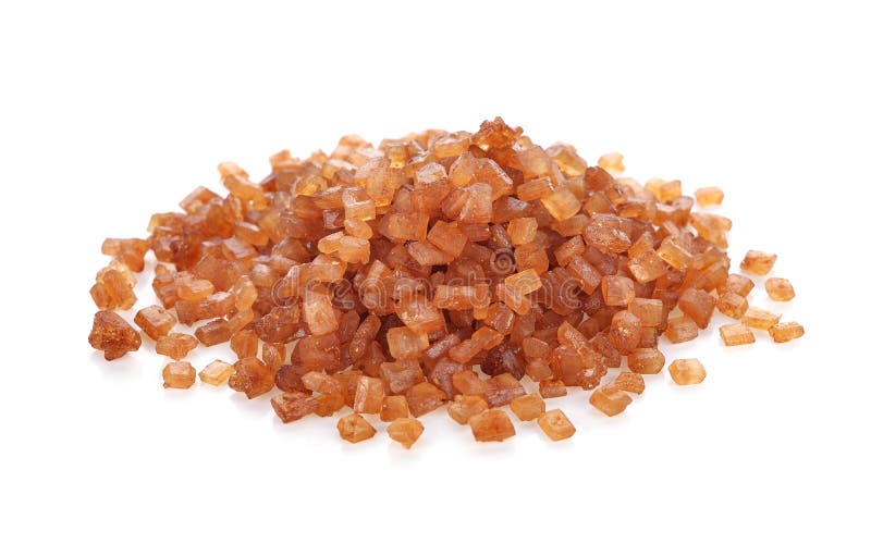 Caramelized Brown Sugar In Spoon. Cane Sugar Cubes Backdrop. Stock