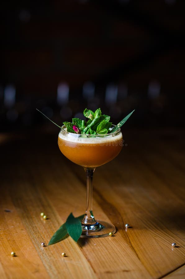 Brown Chocolate Alcoholic Cocktail with Fresh Mint. Cocktail on the