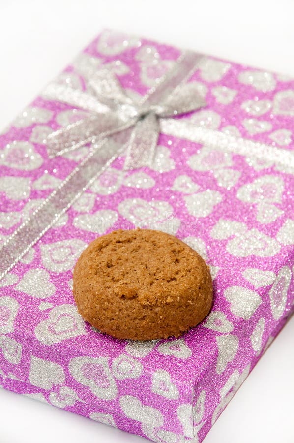 Brown Chocolate Cookie on the Pink Gift Box Stock Image Image of