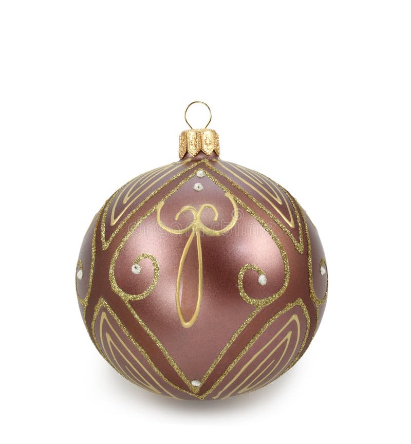 Brown Christmas Ball with a Curly Ribbon Stock Photo Image of