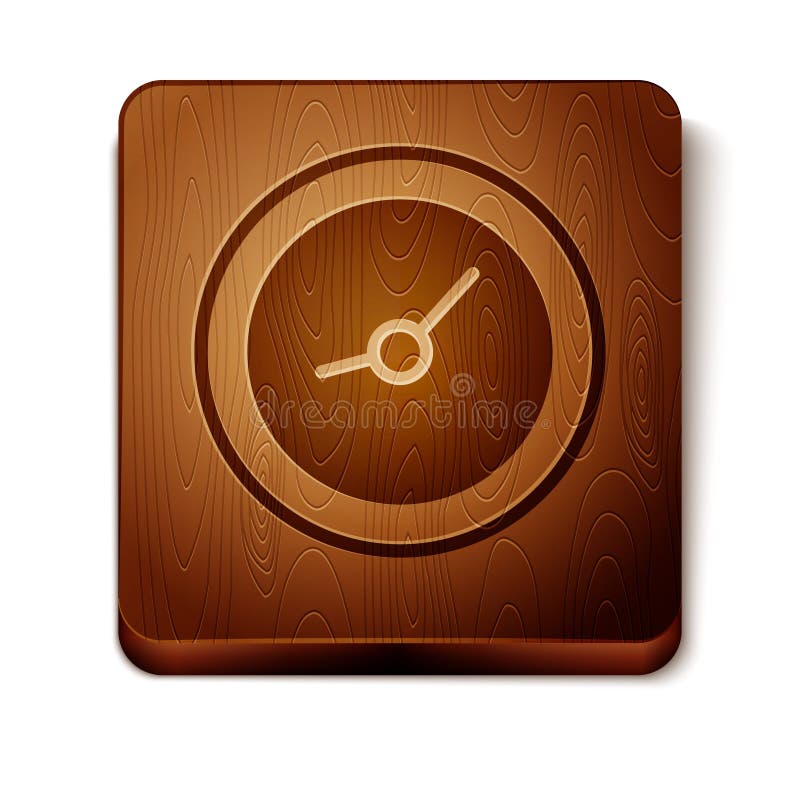 Brown Clock Icon Isolated on White Background. Time Symbol. Wooden