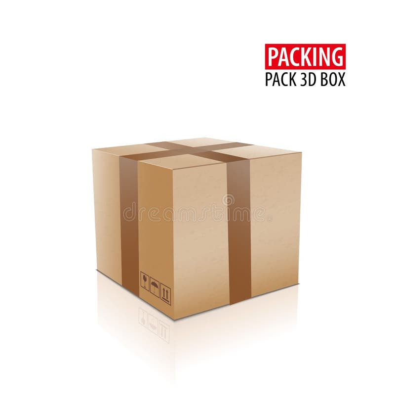 Brown closed carton delivery packaging box with fragile signs isolated on white background vector illustration. vector illustration