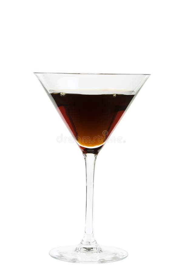 Brown Cocktail in a Glass Goblet on a Long Leg. in the Tropical Garden