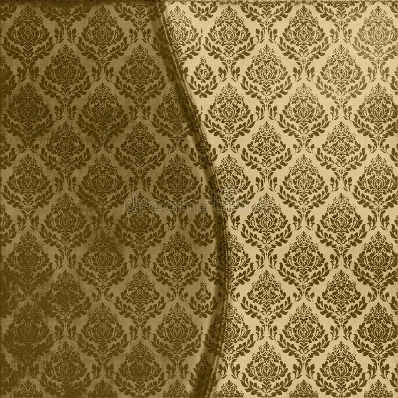 Rich, two toned golden brown floral damask fabric seamless wavy ornate background. Rich, two toned golden brown floral damask fabric seamless wavy ornate background.